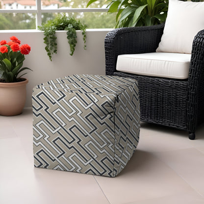 17" Taupe Polyester Cube Geometric Indoor Outdoor Pouf Ottoman