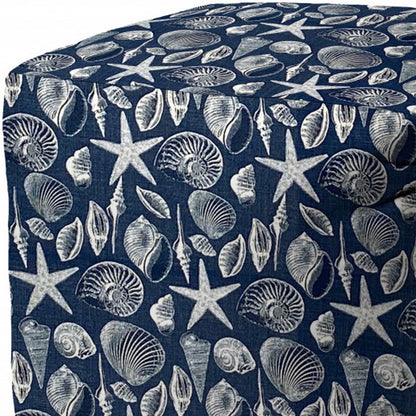 17" Blue Polyester Cube Indoor Outdoor Pouf Ottoman