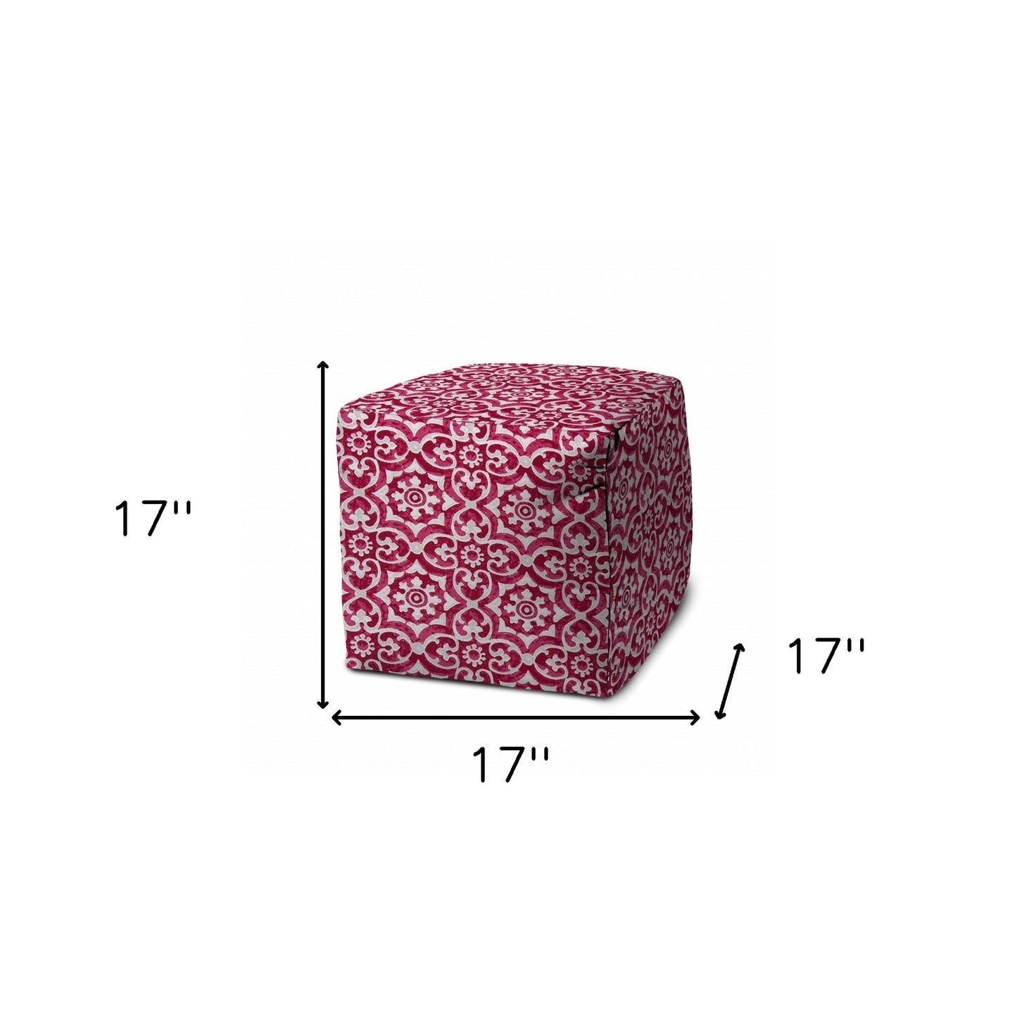 17" Pink Polyester Cube Indoor Outdoor Pouf Ottoman