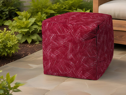 17" Red Polyester Cube Striped Indoor Outdoor Pouf Ottoman