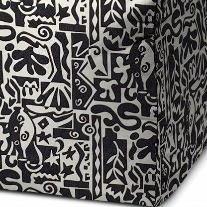 17" Black And White Polyester Cube Geometric Indoor Outdoor Pouf Ottoman