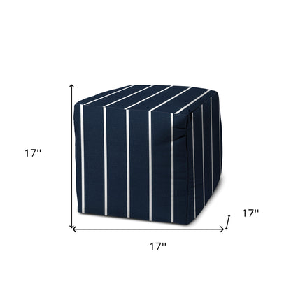 17" Green Polyester Cube Striped Indoor Outdoor Pouf Ottoman