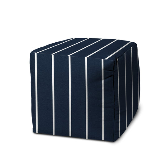 17" Green Polyester Cube Striped Indoor Outdoor Pouf Ottoman