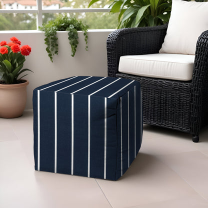 17" Green Polyester Cube Striped Indoor Outdoor Pouf Ottoman