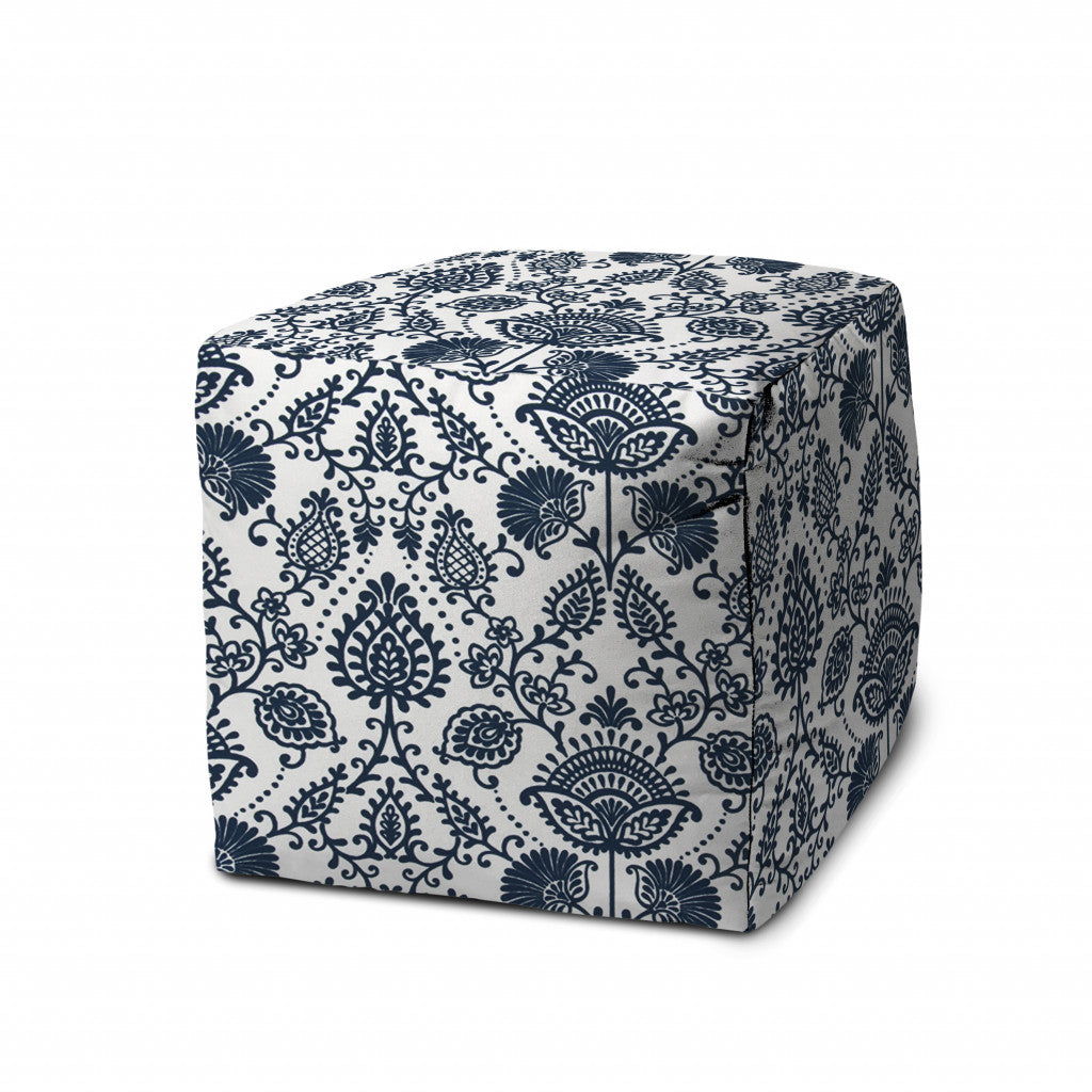 17" Blue Polyester Cube Indoor Outdoor Pouf Ottoman