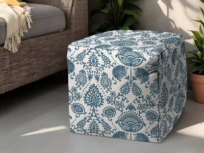 17" Blue Polyester Cube Indoor Outdoor Pouf Ottoman