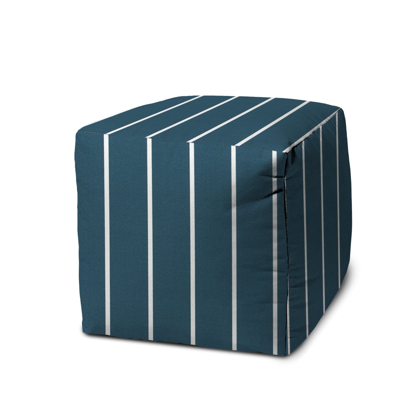 17" Green Polyester Cube Striped Indoor Outdoor Pouf Ottoman