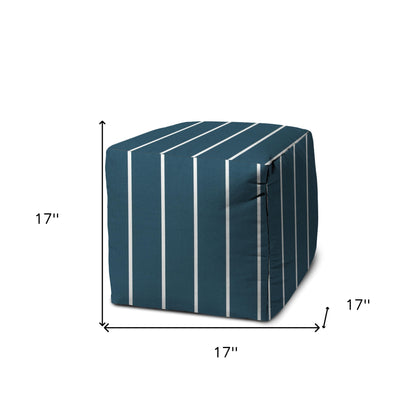 17" Green Polyester Cube Striped Indoor Outdoor Pouf Ottoman