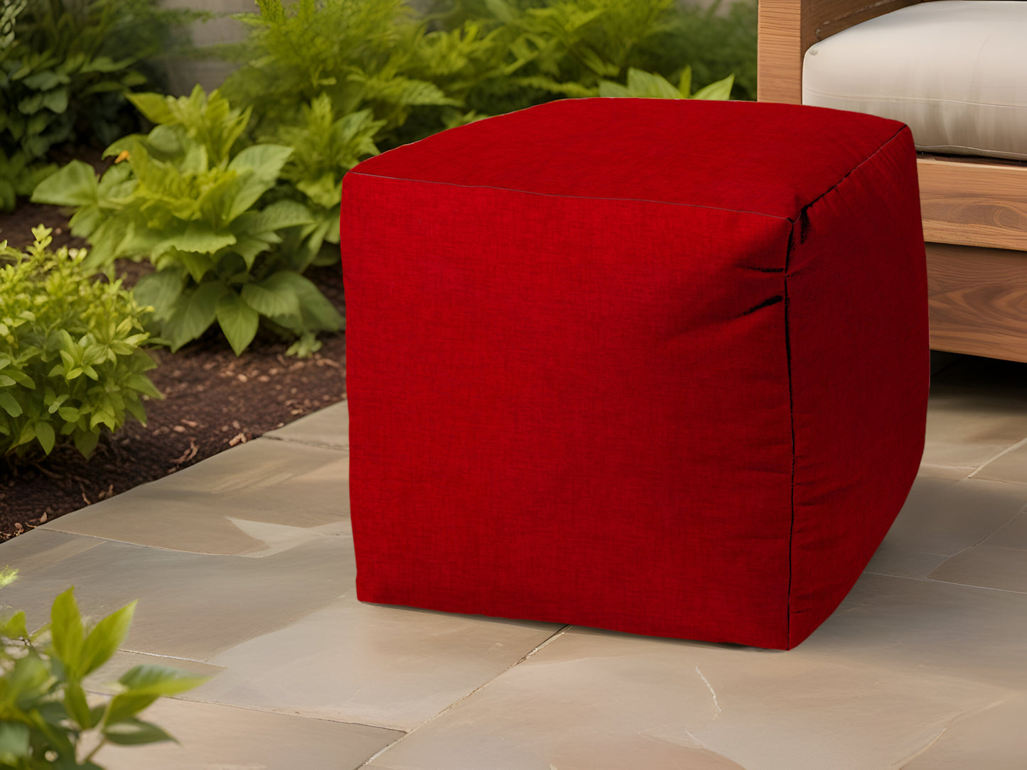 17" Red Polyester Cube Indoor Outdoor Pouf Ottoman