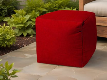 17" Red Polyester Cube Indoor Outdoor Pouf Ottoman