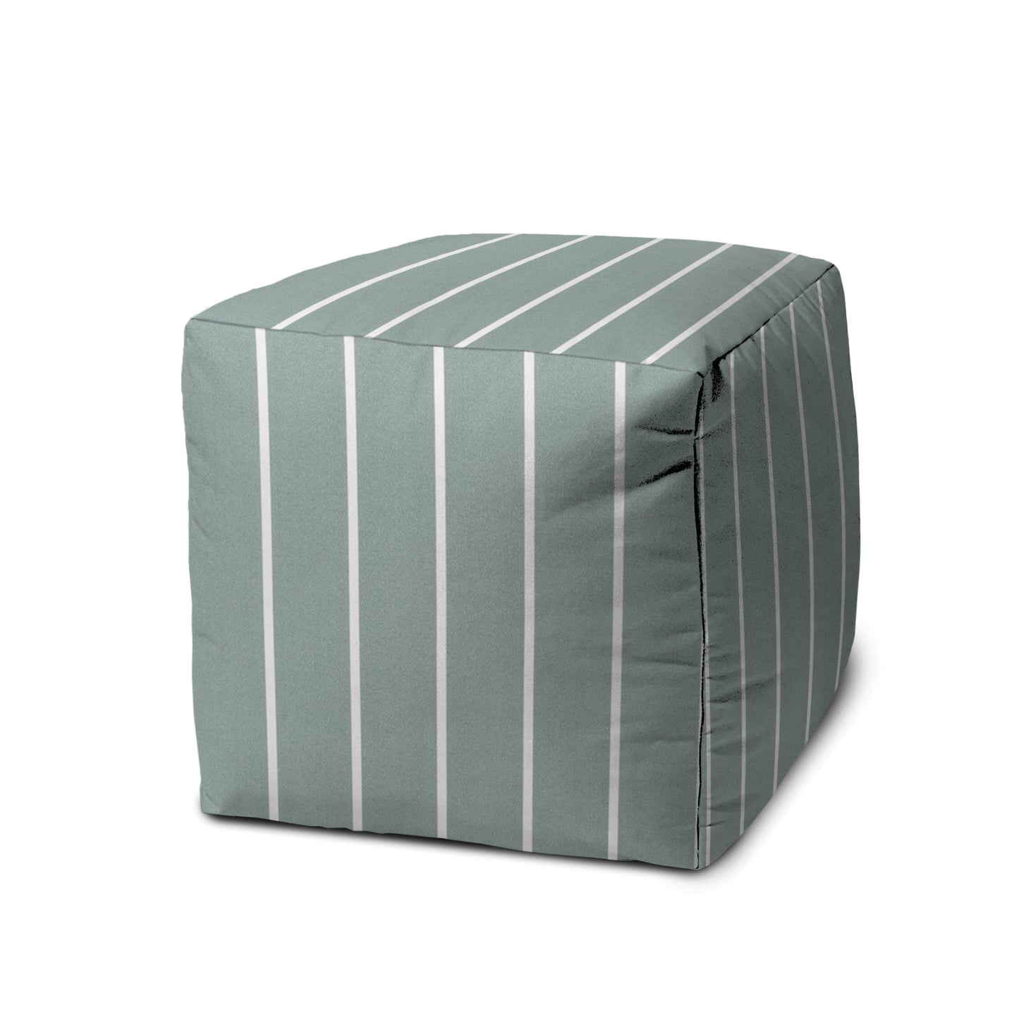 17" Green Polyester Cube Striped Indoor Outdoor Pouf Ottoman