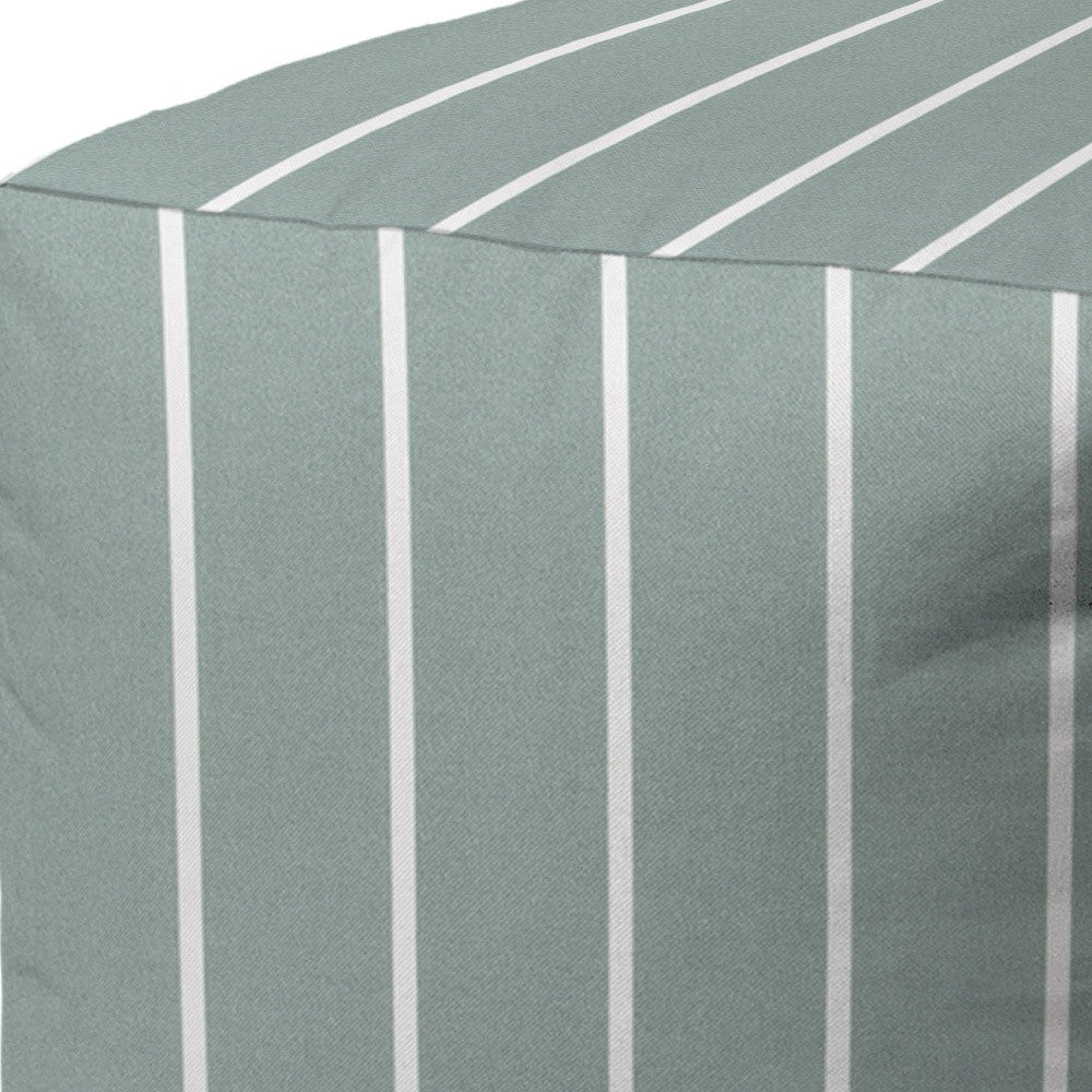 17" Green Polyester Cube Striped Indoor Outdoor Pouf Ottoman