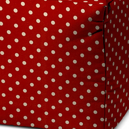 17" Red Polyester Cube Polka Dots Indoor Outdoor Pouf Ottoman