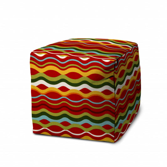 17" Red Polyester Cube Indoor Outdoor Pouf Ottoman