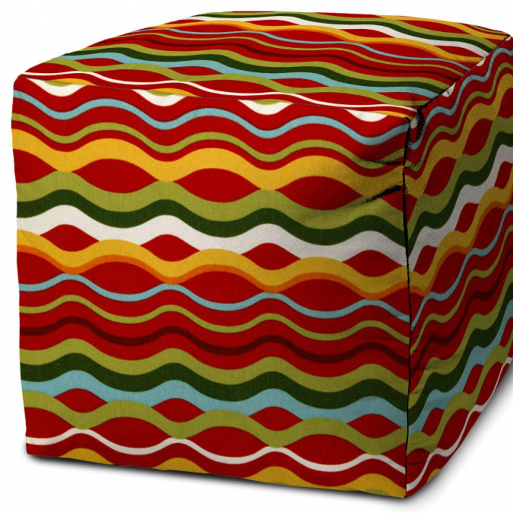 17" Red Polyester Cube Indoor Outdoor Pouf Ottoman