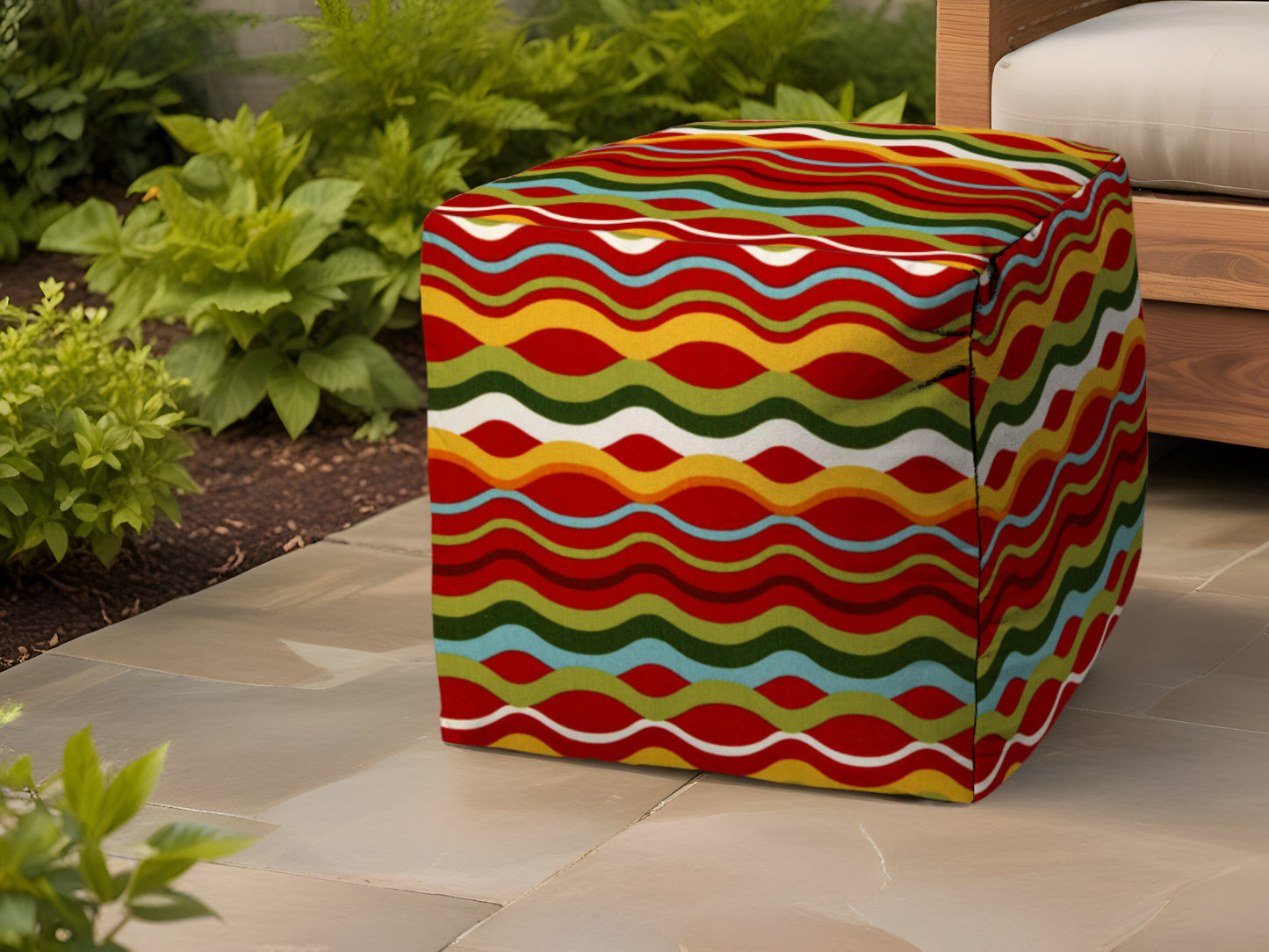 17" Red Polyester Cube Indoor Outdoor Pouf Ottoman