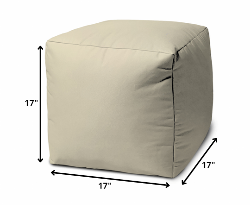 17" Ivory Canvas Cube Outdoor Pouf Cover