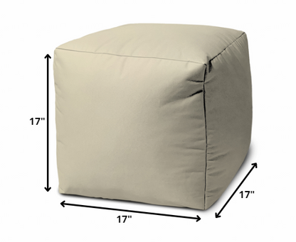 17" Ivory Canvas Cube Outdoor Pouf Cover