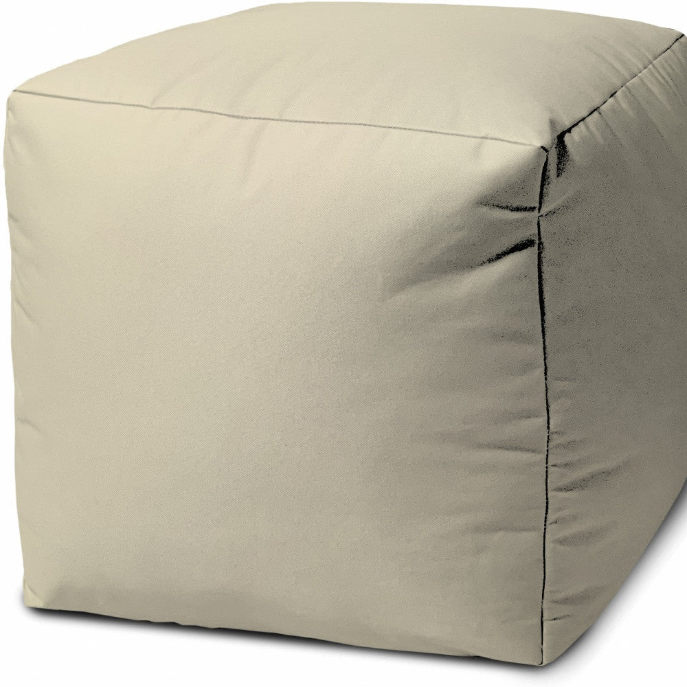 17" Ivory Canvas Cube Outdoor Pouf Cover