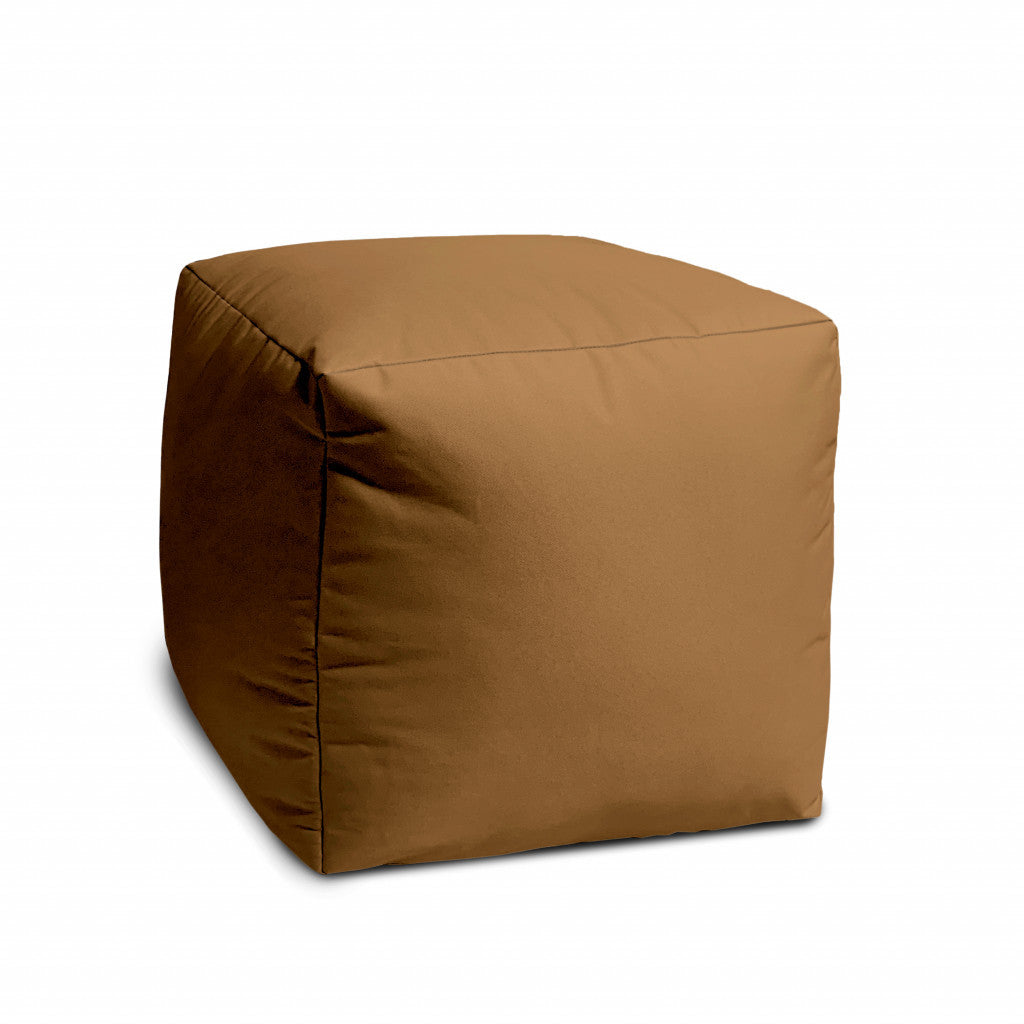 17" Brown Canvas Cube Outdoor Pouf Cover