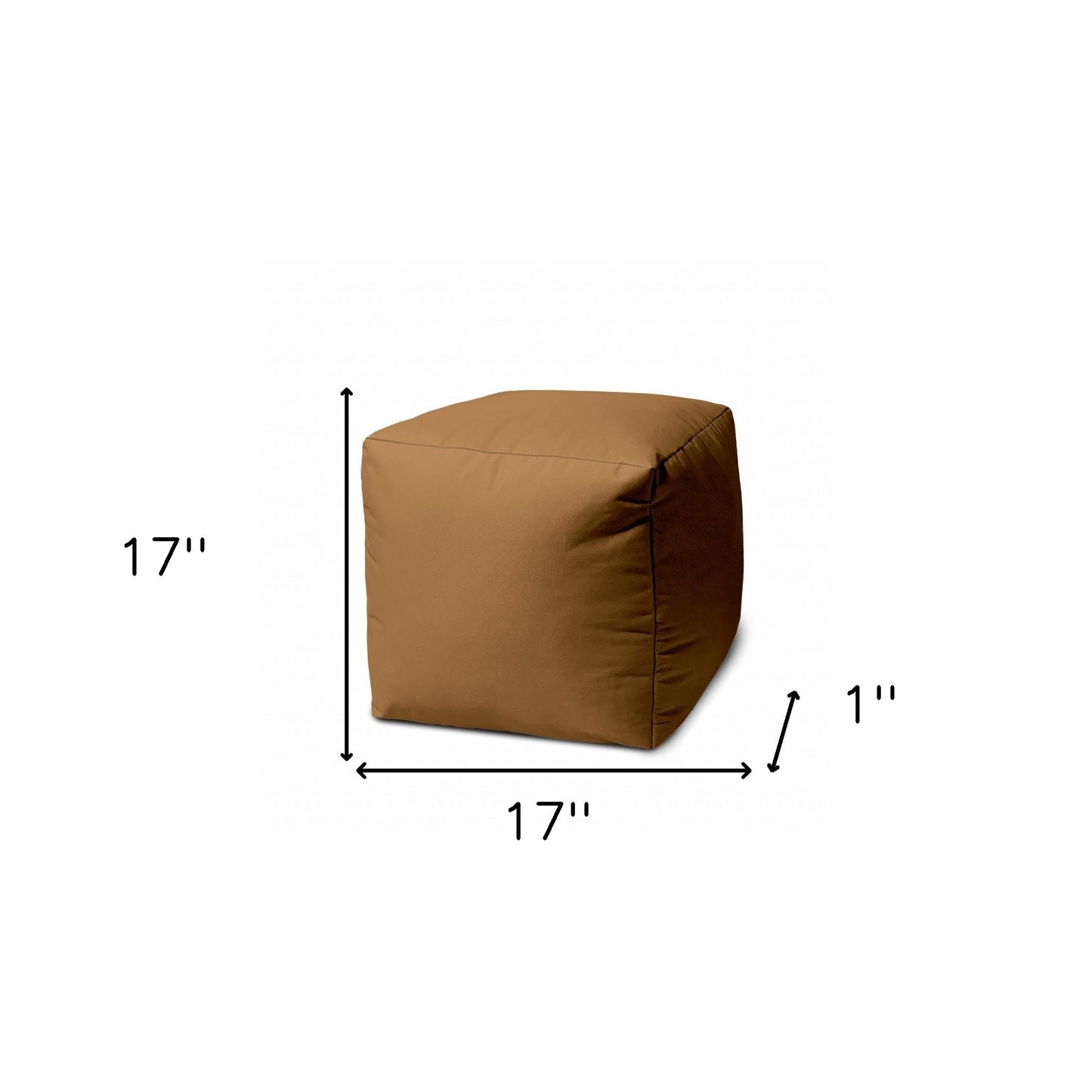 17" Brown Canvas Cube Outdoor Pouf Cover