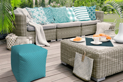 17" Turquoise Cube Polka Dots Indoor Outdoor Pouf Cover