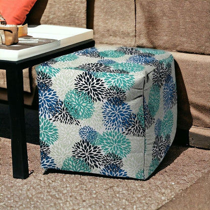 17" Green Cube Floral Indoor Outdoor Pouf Cover