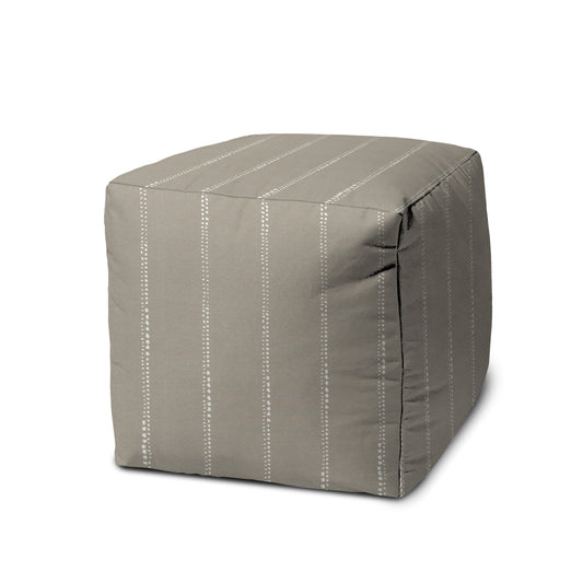 17" Taupe Cube Striped Indoor Outdoor Pouf Cover