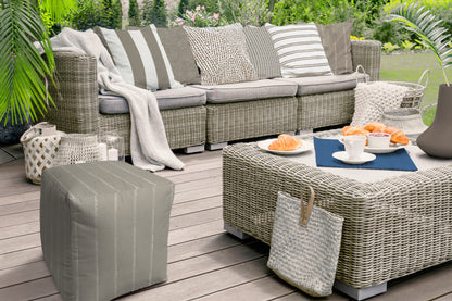 17" Taupe Cube Striped Indoor Outdoor Pouf Cover