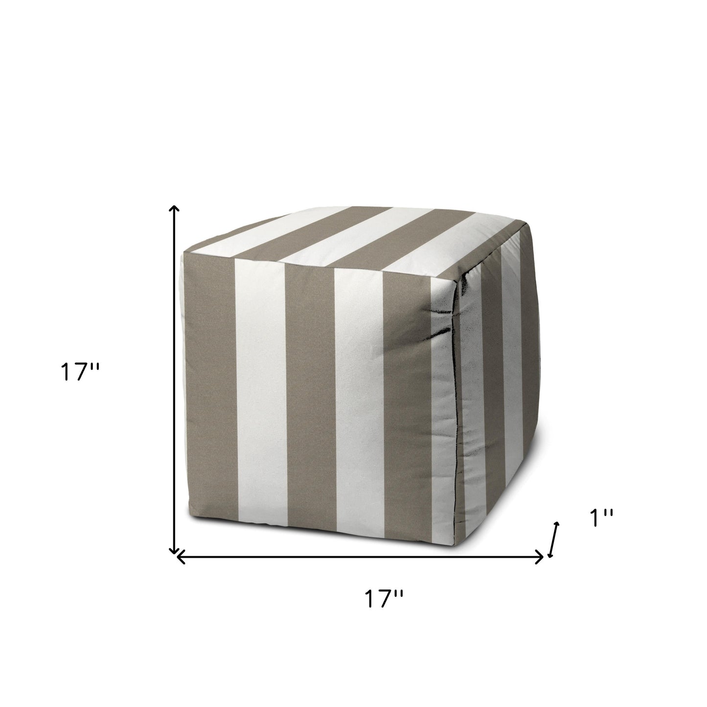 17" Taupe Cube Striped Indoor Outdoor Pouf Cover