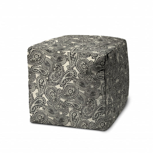 17" Gray Cube Paisley Indoor Outdoor Pouf Cover