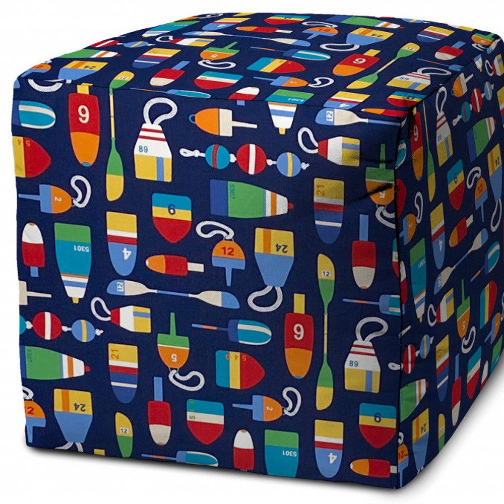 17" Blue Cube Indoor Outdoor Pouf Cover