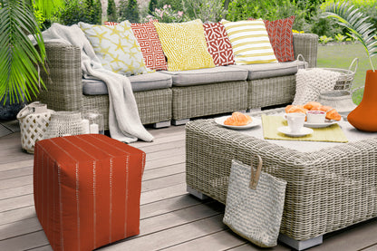 17" Taupe Cube Striped Indoor Outdoor Pouf Cover