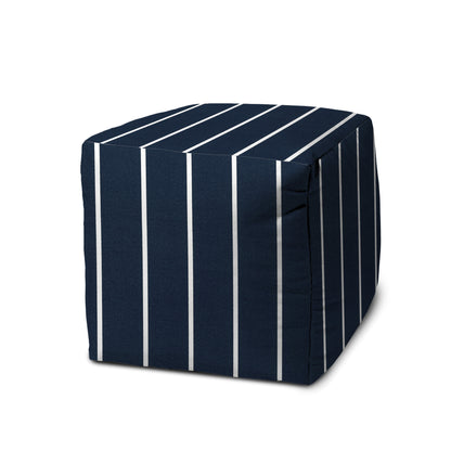 17" Green Cube Striped Indoor Outdoor Pouf Cover