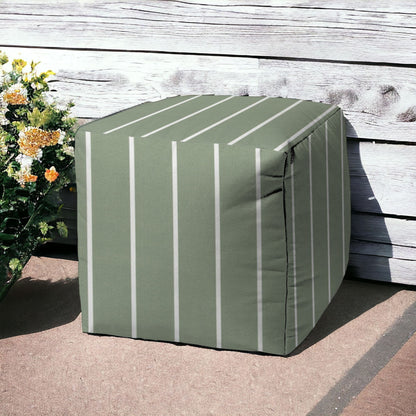 17" Green Cube Striped Indoor Outdoor Pouf Cover