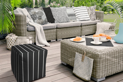 17" Gray Cube Striped Indoor Outdoor Pouf Cover