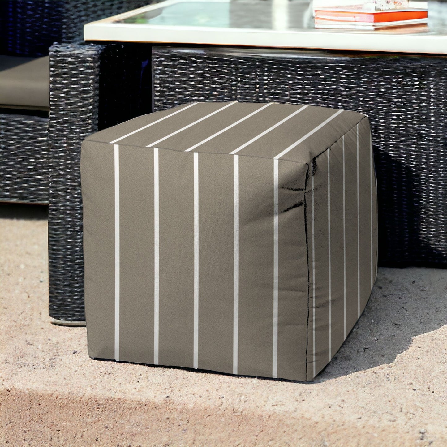 17" Green Cube Striped Indoor Outdoor Pouf Cover