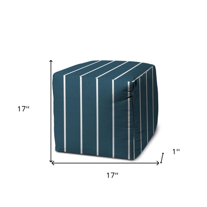 17" Green Cube Striped Indoor Outdoor Pouf Cover