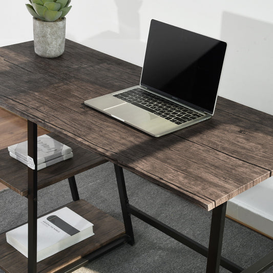 Modern Home Office Computer Table With Storage Shelves - Vintage Brown