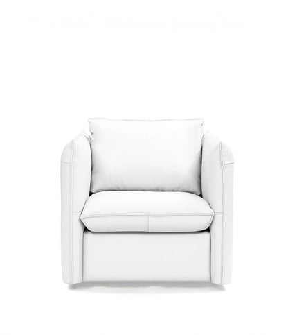 36" White Genuine Leather And Silver Swivel Accent Chair