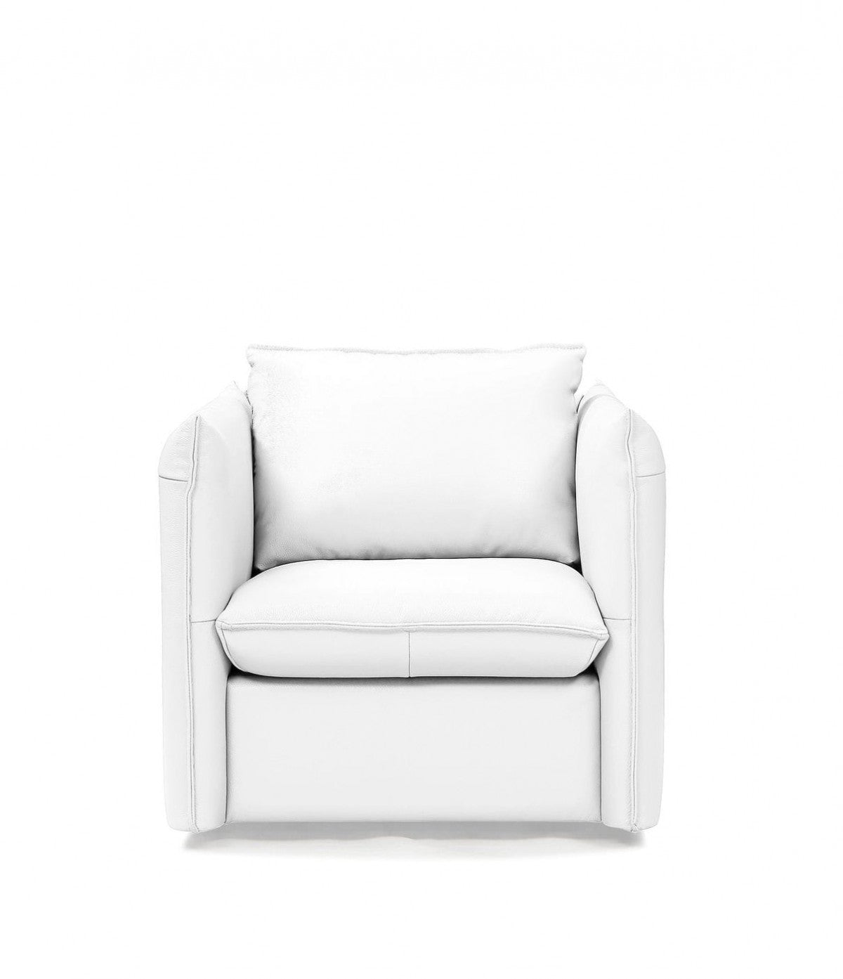 36" White Genuine Leather And Silver Swivel Accent Chair