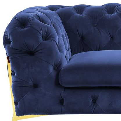 50" Blue Tufted Velvet And Gold Solid Color Lounge Chair