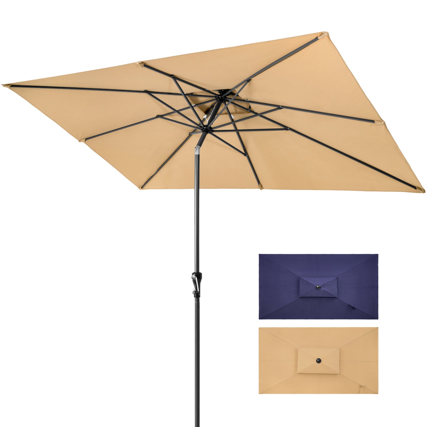 10' Tan Polyester Rectangular Tilt Market Patio Umbrella