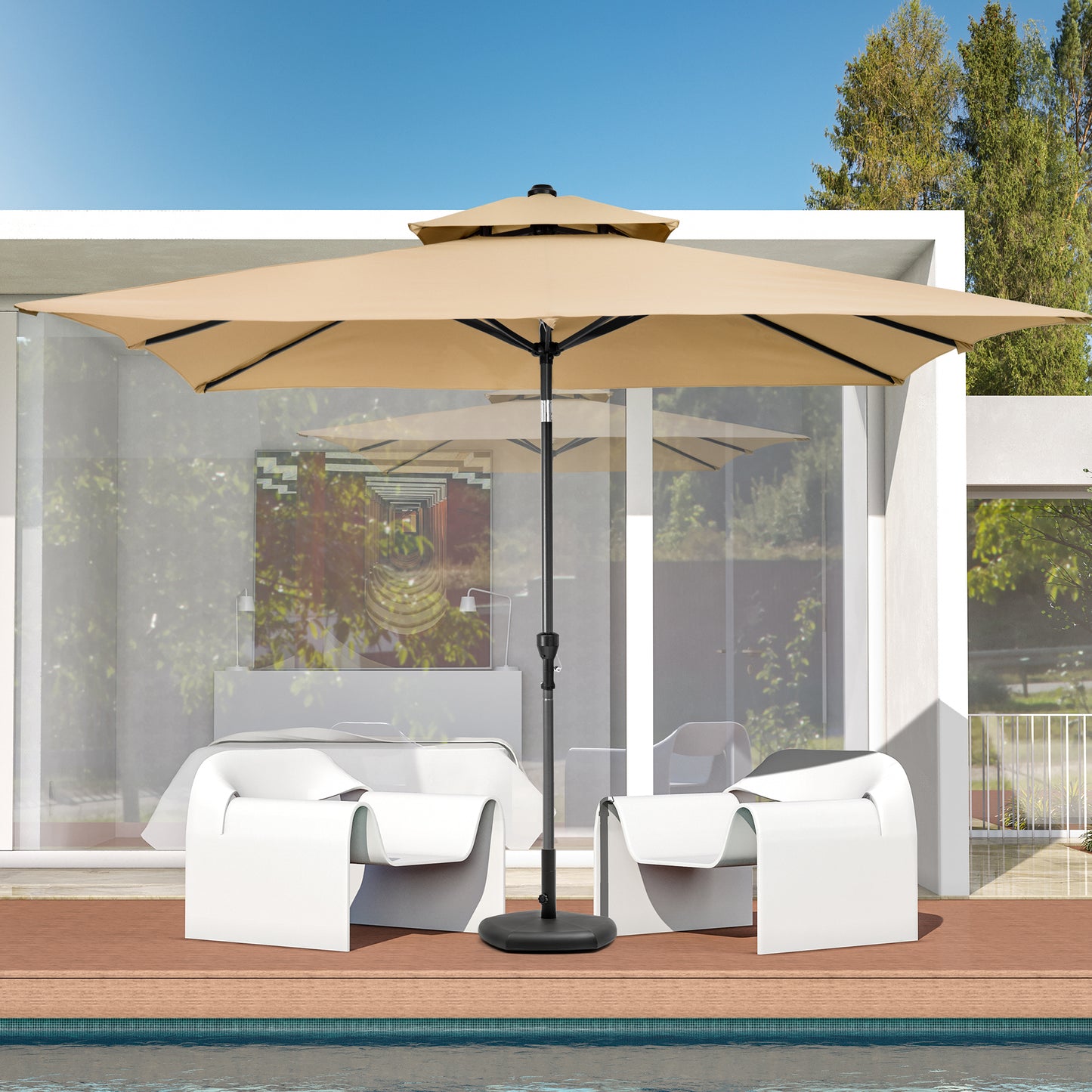 10' Tan Polyester Rectangular Tilt Market Patio Umbrella