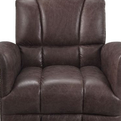 35" Retro Brown Top Grain Leather And Steel Patchwork Club Chair