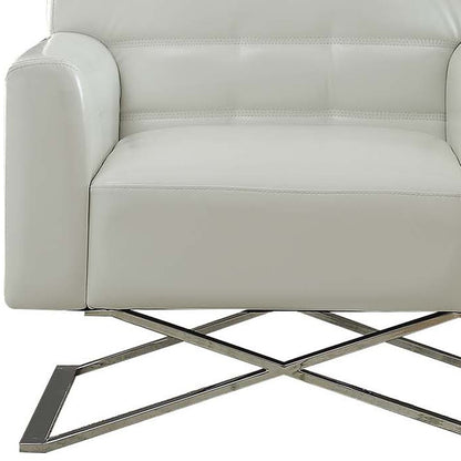 34" White Faux Leather And Steel Solid Color Club Chair