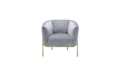 30" Gray Velvet And Gold Solid Color Barrel Chair