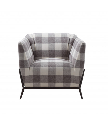 32" Grey And Light Grey 100% Polyester And Brown Patchwork Club Chair