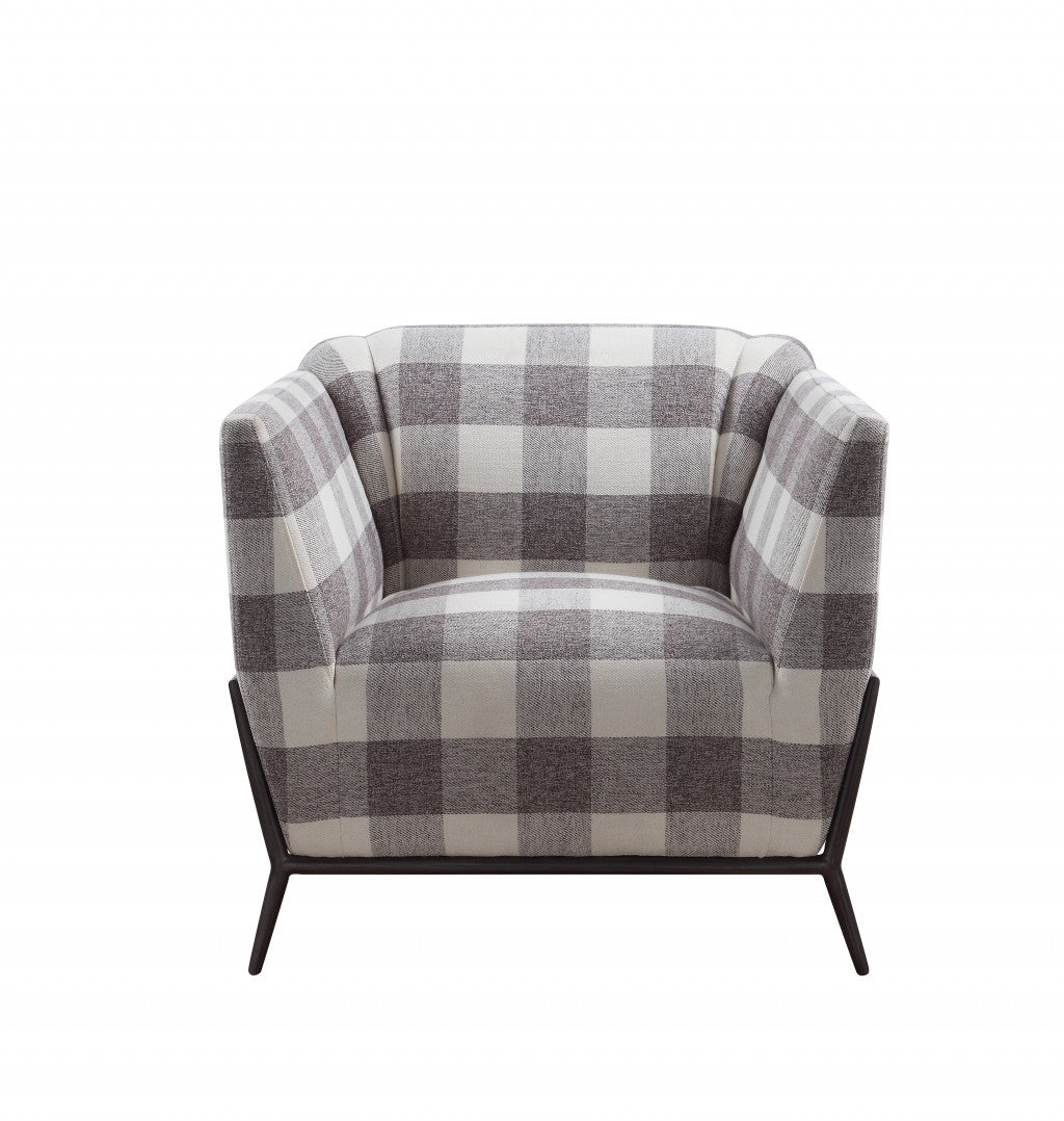 32" Grey And Light Grey 100% Polyester And Brown Patchwork Club Chair