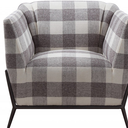 32" Grey And Light Grey 100% Polyester And Brown Patchwork Club Chair